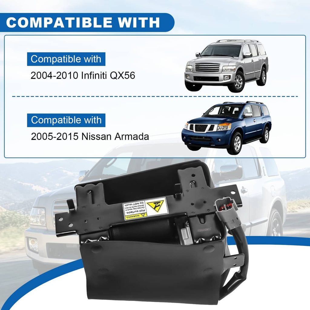 Black air suspension compressor pump with electrical connector and metal bracket