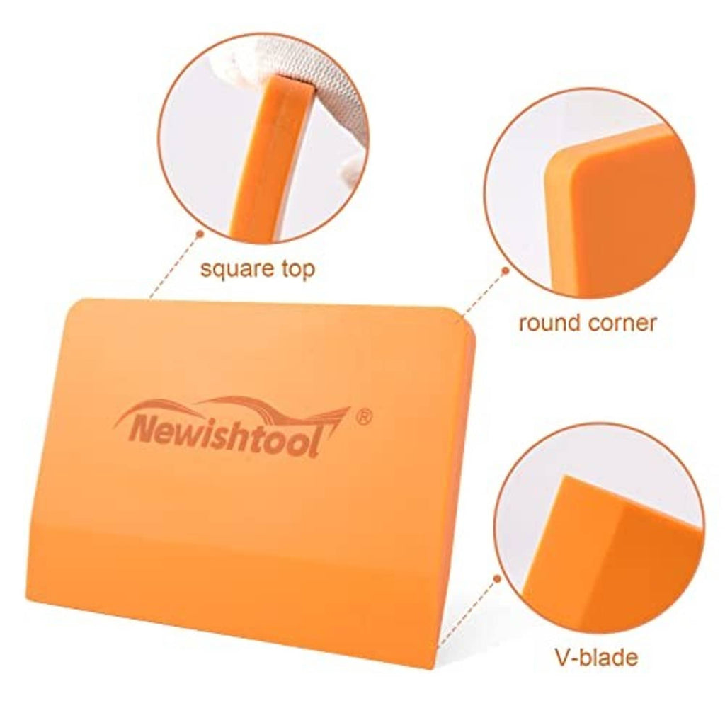 Orange silicone squeegee set: square top, rounded corner, V-blade tips (2 pcs).