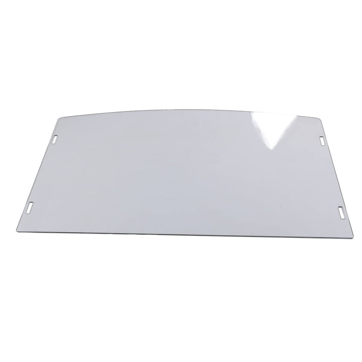 Front windshield with curved top edge and side mounting slots, clear tinted panel
