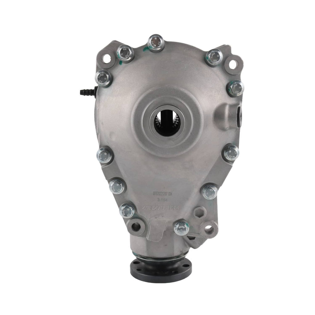 Front differential carrier assembly, circular housing face with center opening and bolt holes