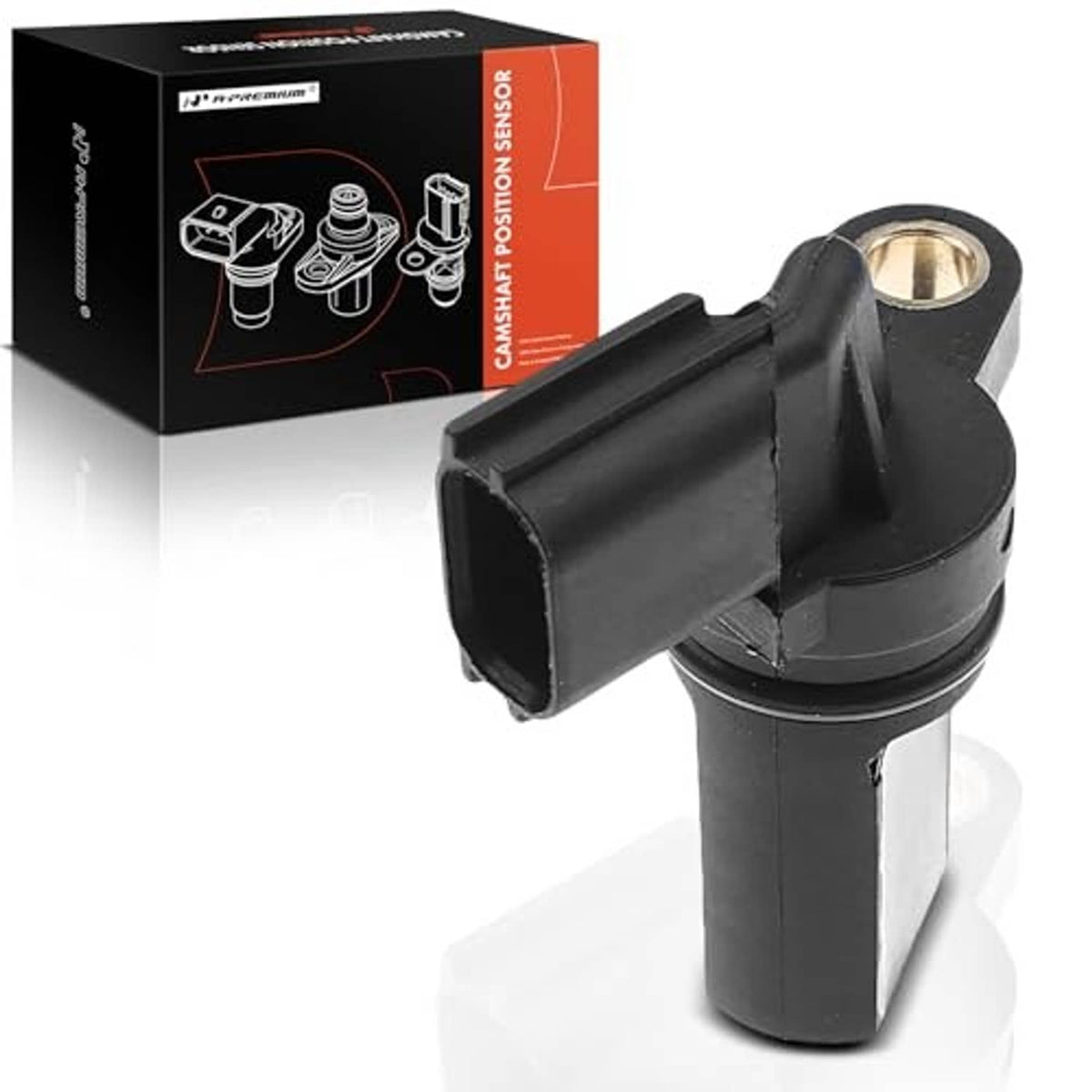 Black camshaft position sensor angled view with metal terminal top