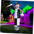 12ft white and black inflatable clown with striped pants and red clown face, LED-lit
