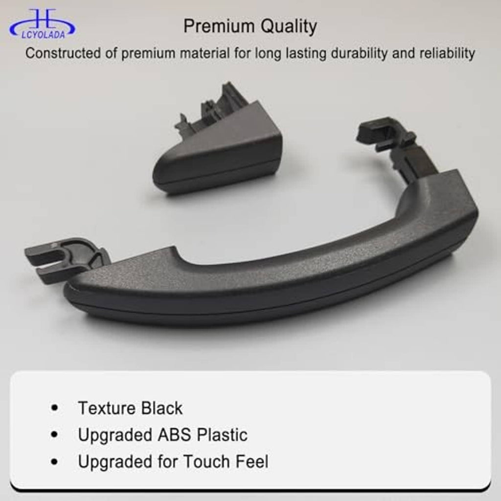 Textured dark exterior door handle with end caps and mounting bracket pieces