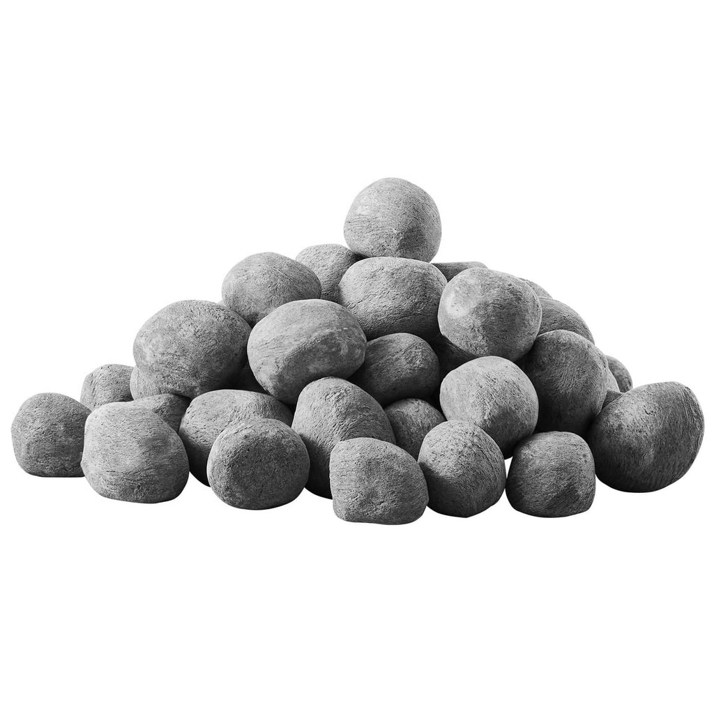 Ceramic fire pebble stones set, gray textured round lava-rock style pebbles