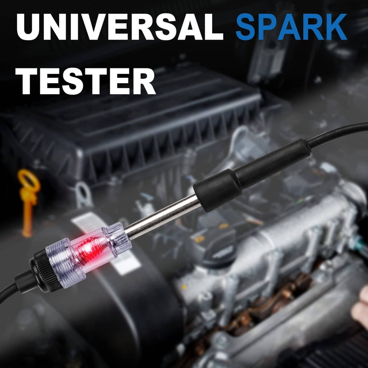 Inline spark plug tester with red light bulb on black lead