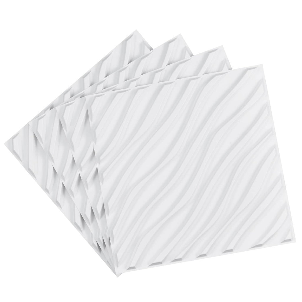 Wave matte white PVC 3D wall panels, stacked 12-pack
