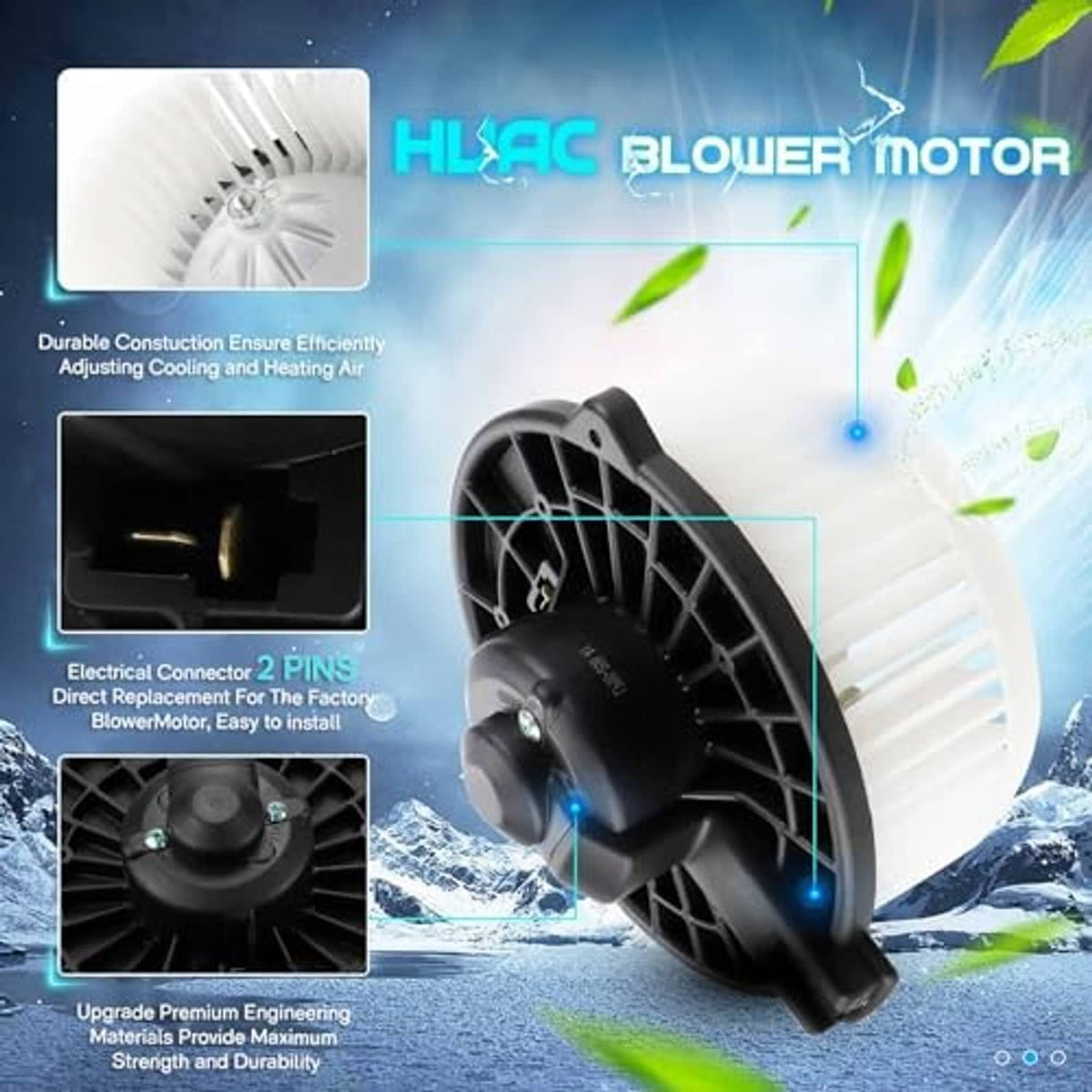 AC blower motor fan hardware with white impeller and black electrical connector