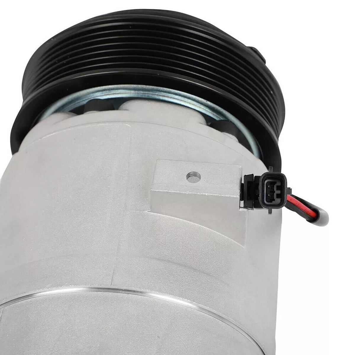 A/C compressor clutch assembly with electrical connector and red/black wire leads