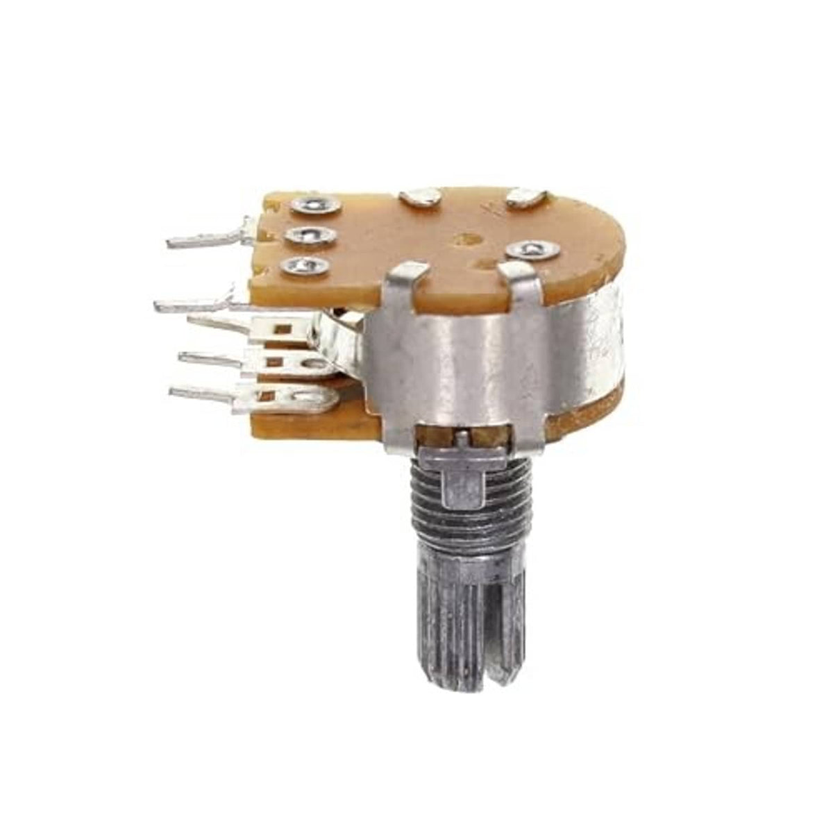 10k horizontal single-turn potentiometer, side view showing long pin header