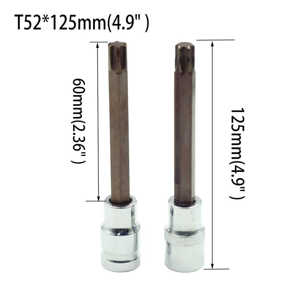 T52 Torx sockets, 125mm length, 1/2 in drive, steel pair