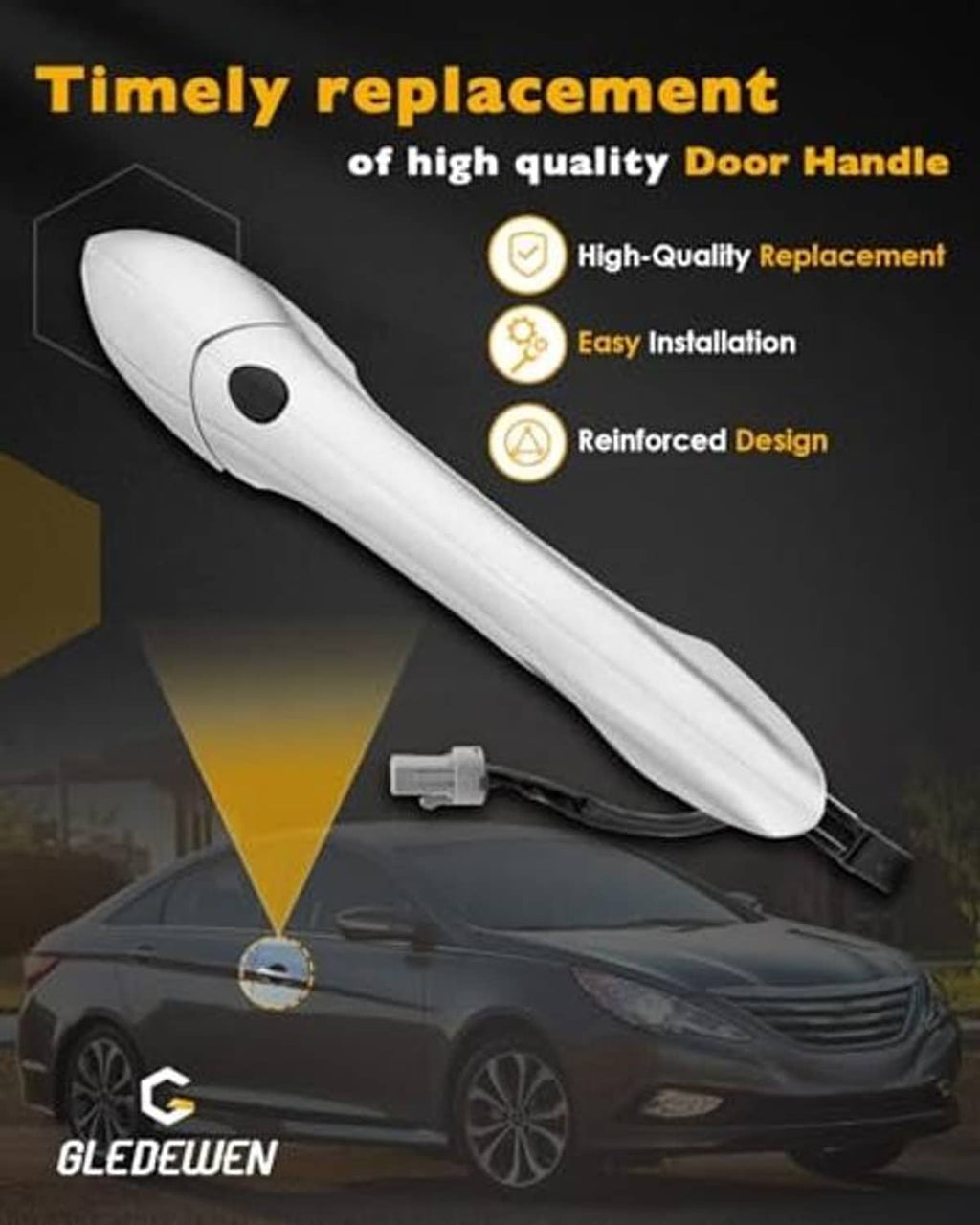 White passenger door handle exterior with oval button and wiring connector