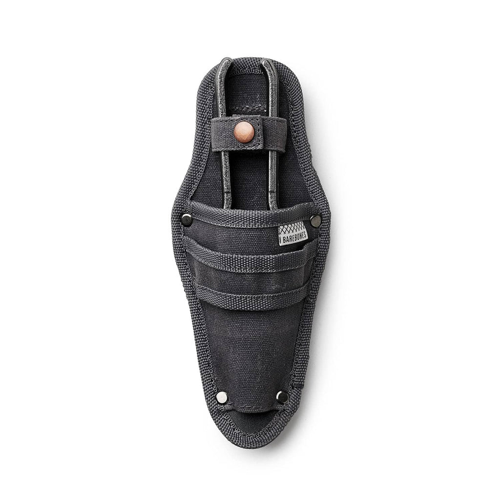 Japanese garden shears case: black fabric sheath with copper-brown snap button