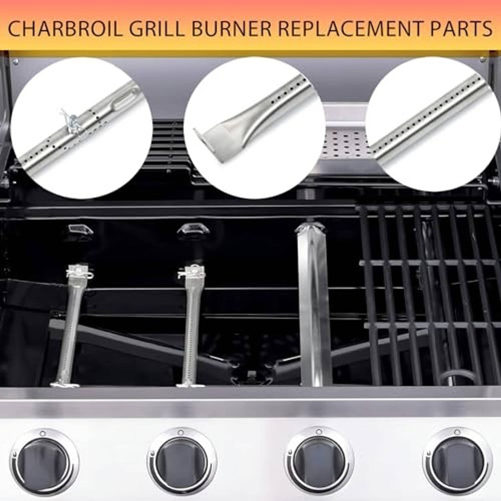 Gas grill burner tubes installed above four control knobs