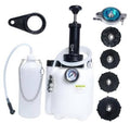 Manual brake bleeder pump kit with 1L bottle, gauge, and multiple master cylinder adapters