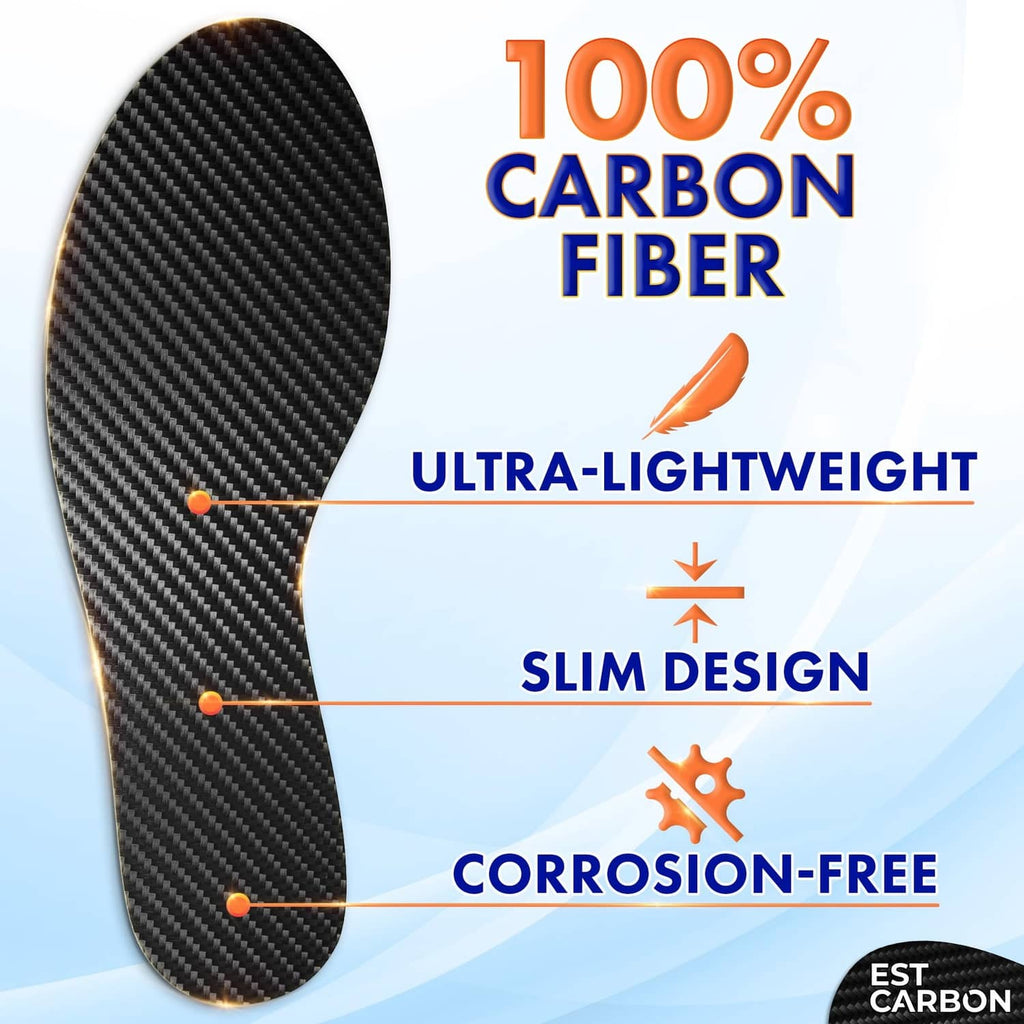 Black carbon fiber insole, ultra-light slim design with carbon weave texture.
