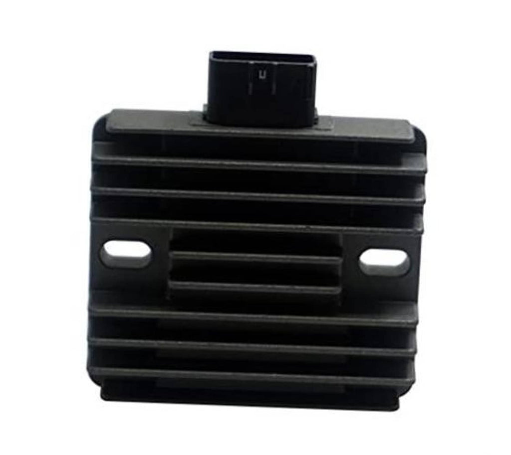 Voltage regulator rectifier for motorcycle, black finned housing with top connector