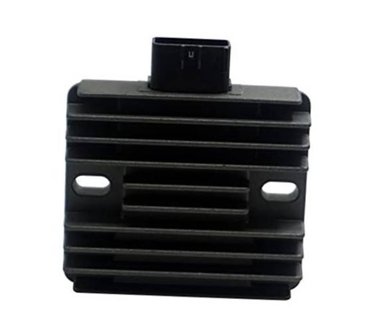 Voltage regulator rectifier for motorcycle, black finned housing with top connector