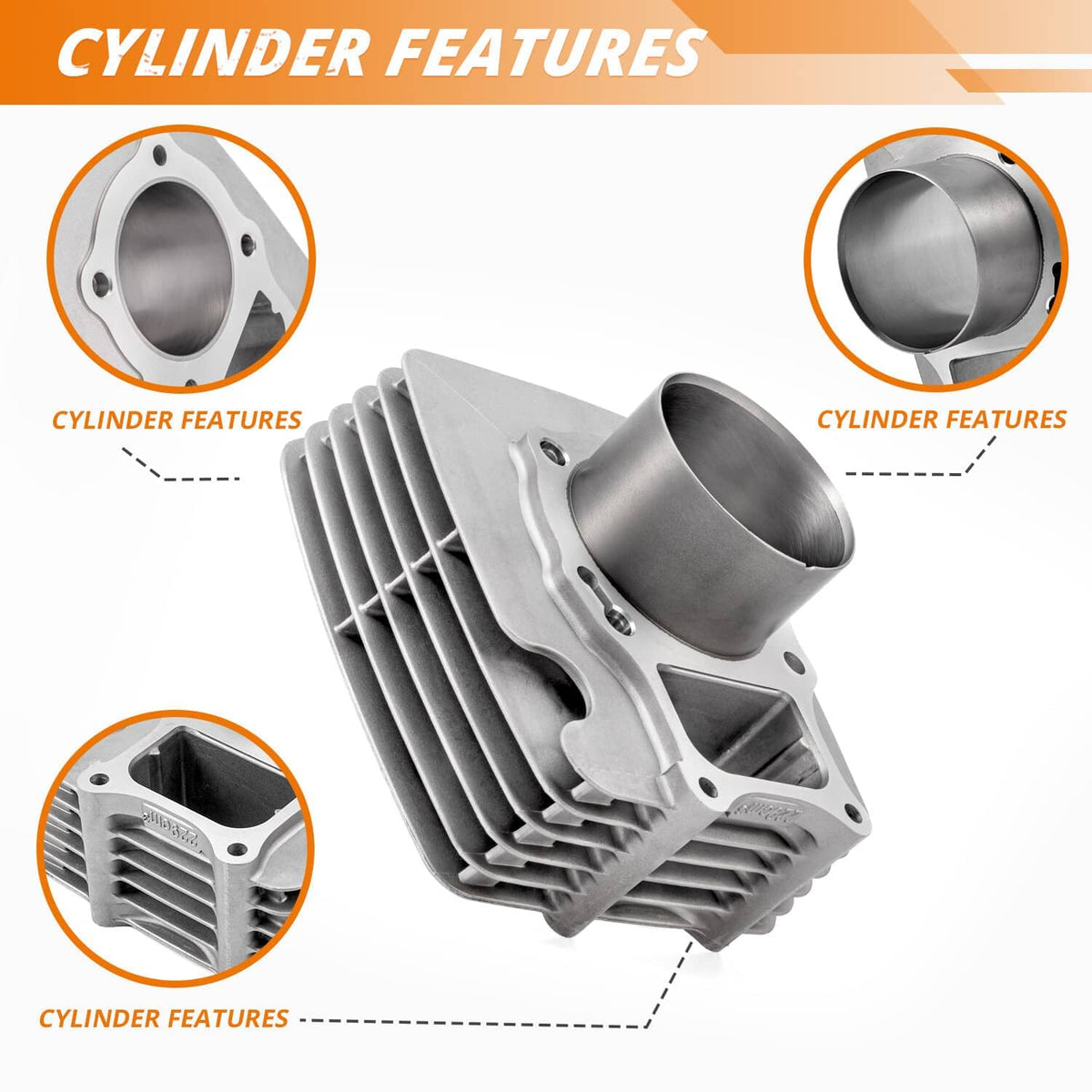 Cylinder features diagram with silver cylinder block and close-up view insets