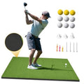 Green golf hitting mat with textured tee target area
