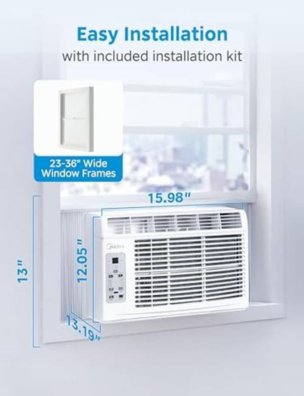 Window air conditioner with included installation kit and window frame fit