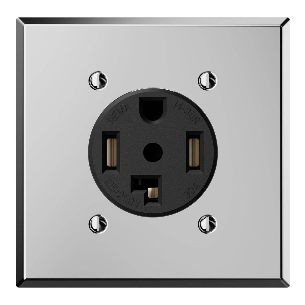 ELEGRP NEMA 14-30R dryer outlet, silver faceplate with 4-prong black receptacle