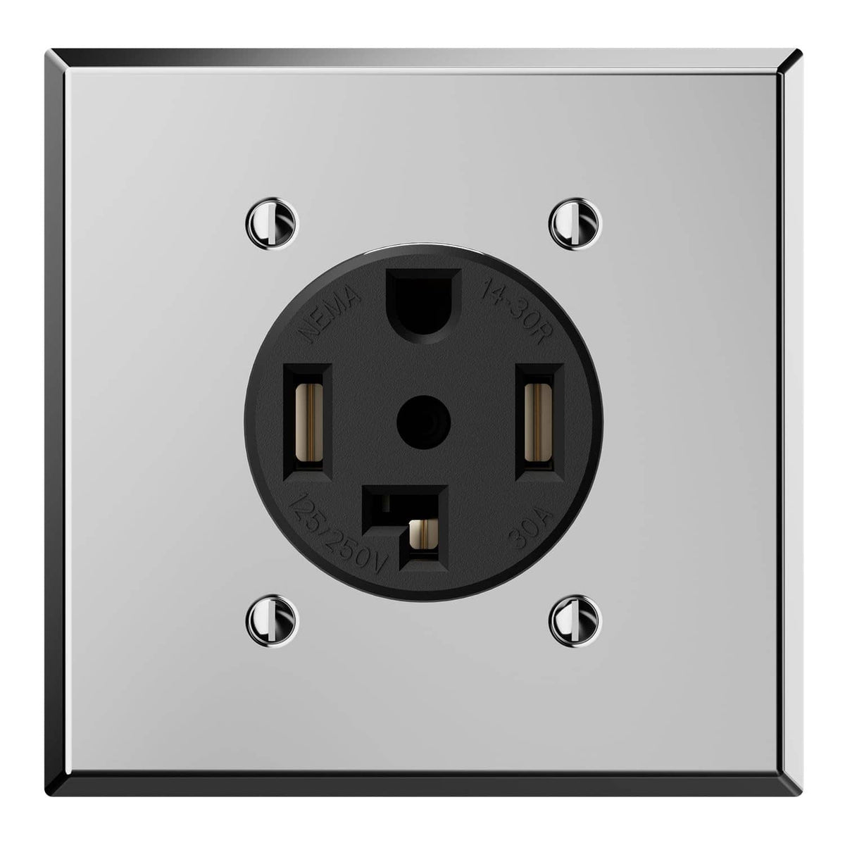 ELEGRP NEMA 14-30R dryer outlet, silver faceplate with 4-prong black receptacle