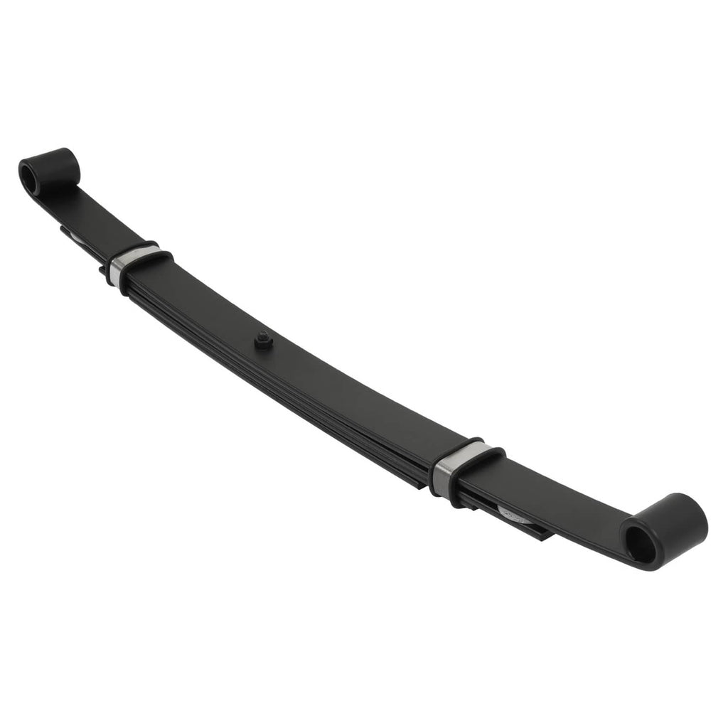 Single black rear leaf spring with end bushings and support bracket
