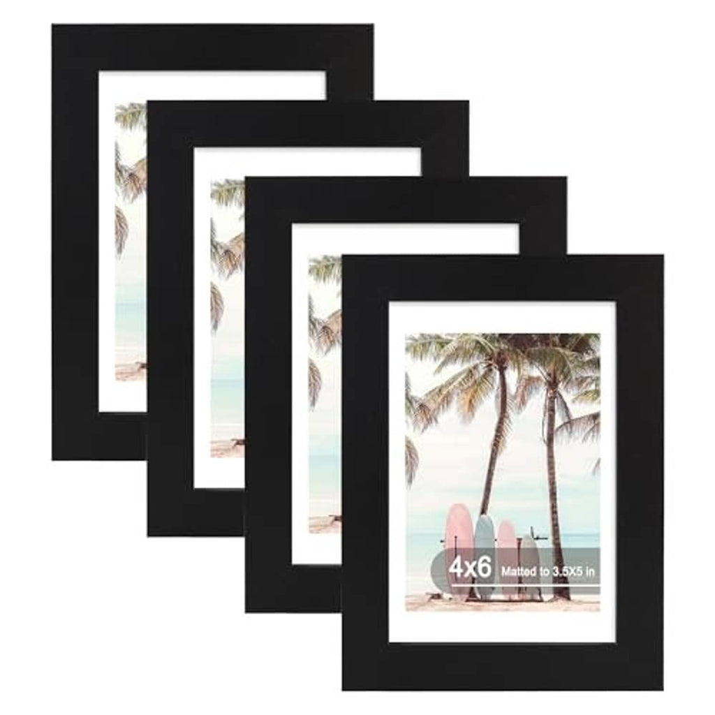 Black wooden 4x6 picture frame set of 4 with real glass, front views