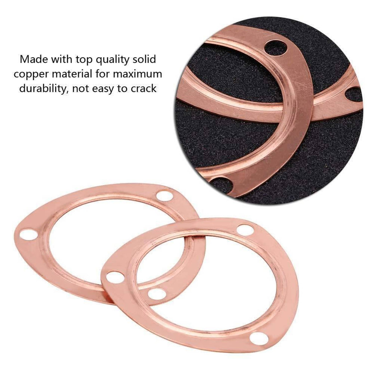 Solid copper exhaust collector gasket flanges, set of two, with bolt holes