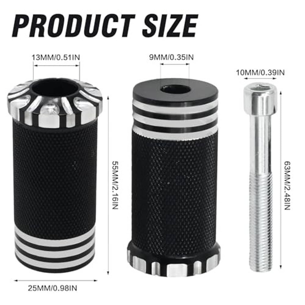 Set includes two black textured peg cylinders with silver rings and one silver mounting bolt