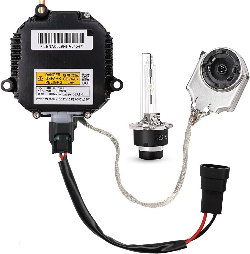 HID xenon ballast module with xenon bulb and wiring harness, black and silver
