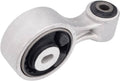 Front right engine torque strut mount with silver bracket and black rubber bushing