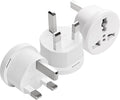Type G UK travel plug adapter with three-prong socket, white compact design