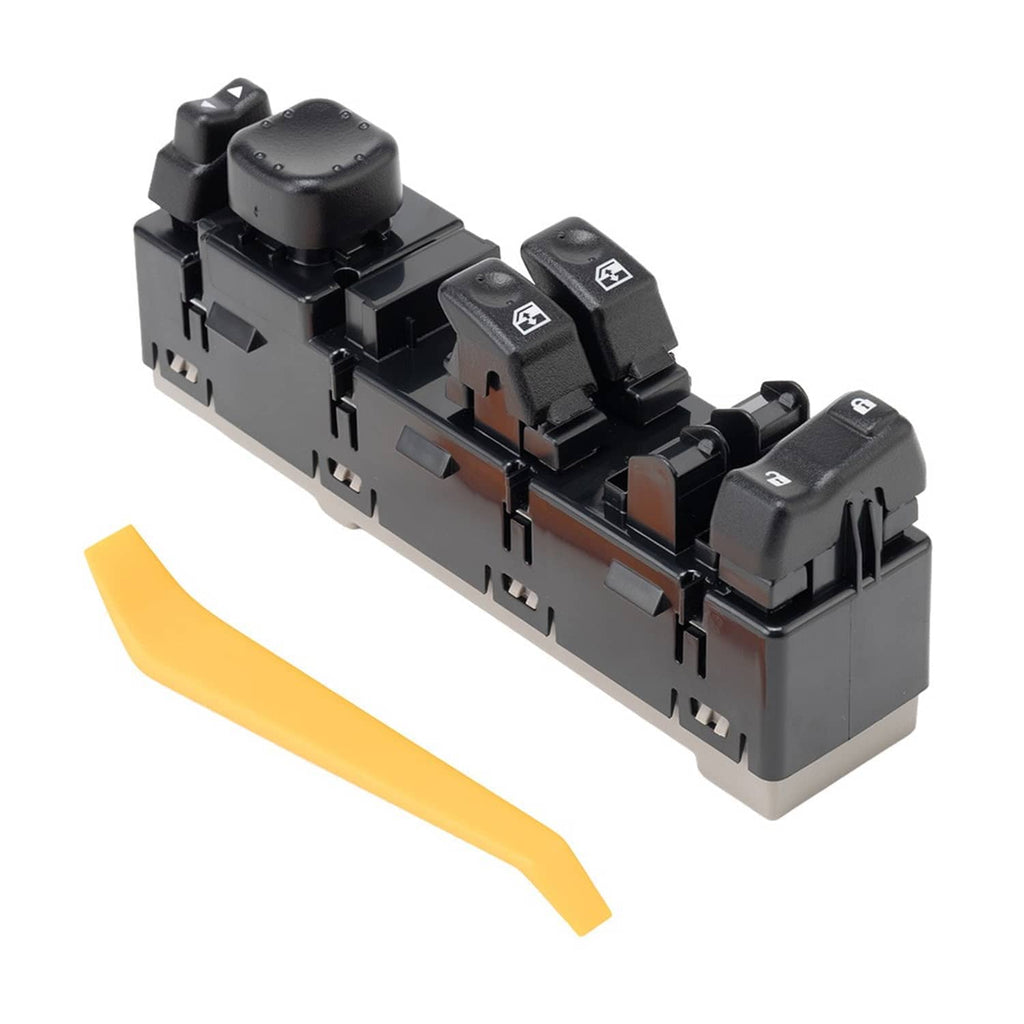 Black power window switch with multiple rocker buttons and switch module housing
