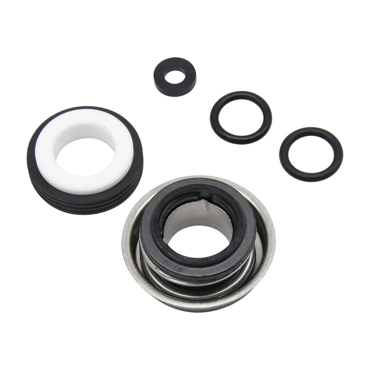 Stacked pump seal with black O-rings and multiple circular seal rings