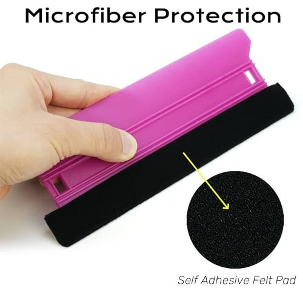 Pink vinyl wrap squeegee with black felt pad and self-adhesive felt backing