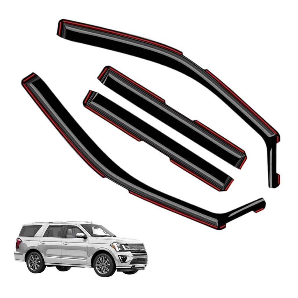 Dark smoke in-channel window rain guards, 4-piece set for Ford Expedition 2018-2025