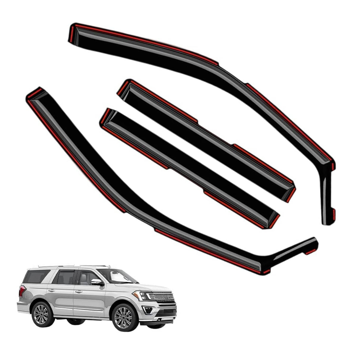 Dark smoke in-channel window rain guards, 4-piece set for Ford Expedition 2018-2025