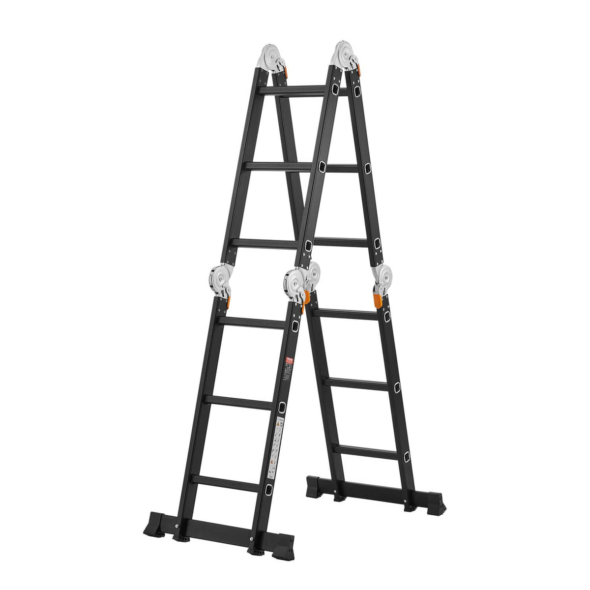 Black 3-step folding ladder with wide rungs and locking braces, two legs