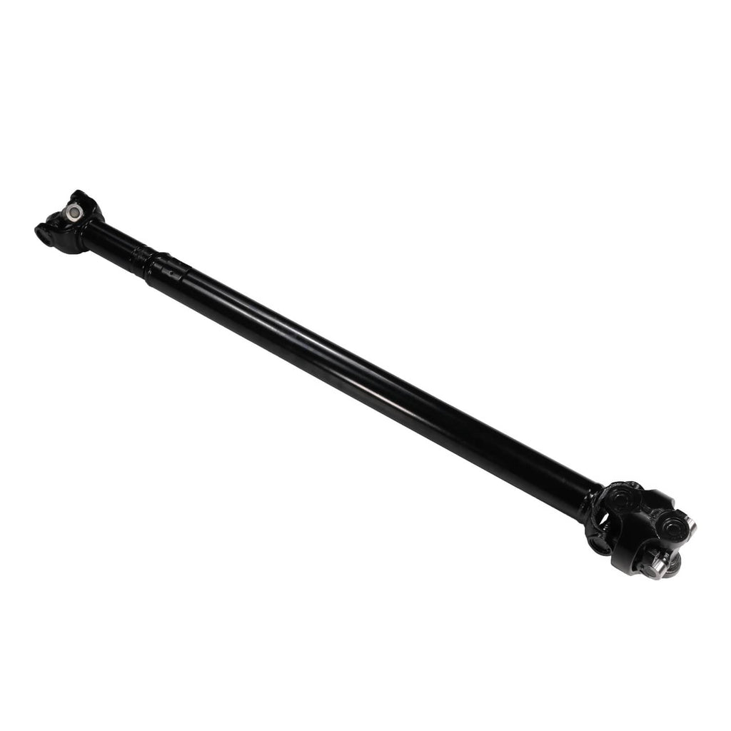 Front drive shaft assembly side view, black tube with universal-joint ends