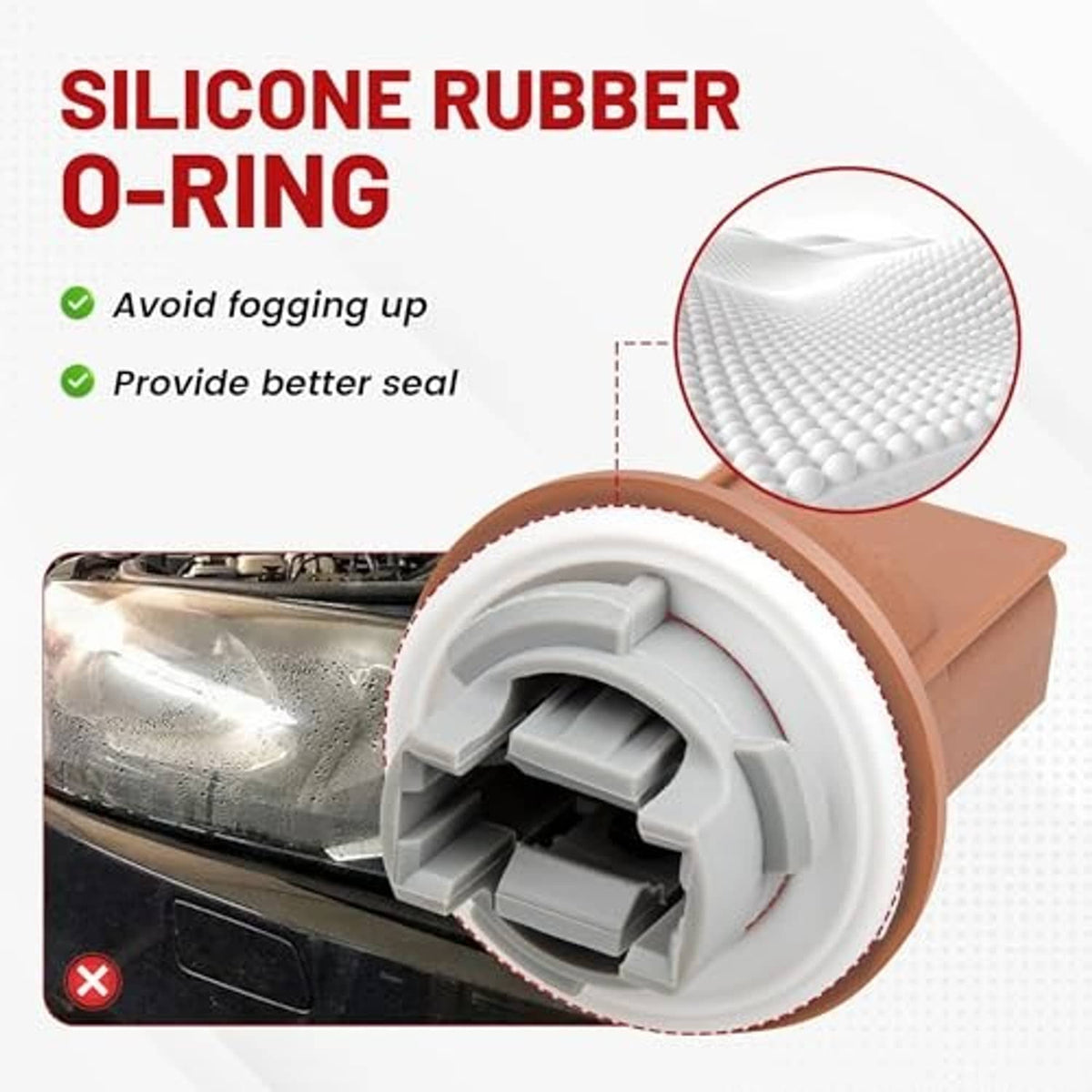 Turn signal light socket with white O-ring seal and brown connector housing