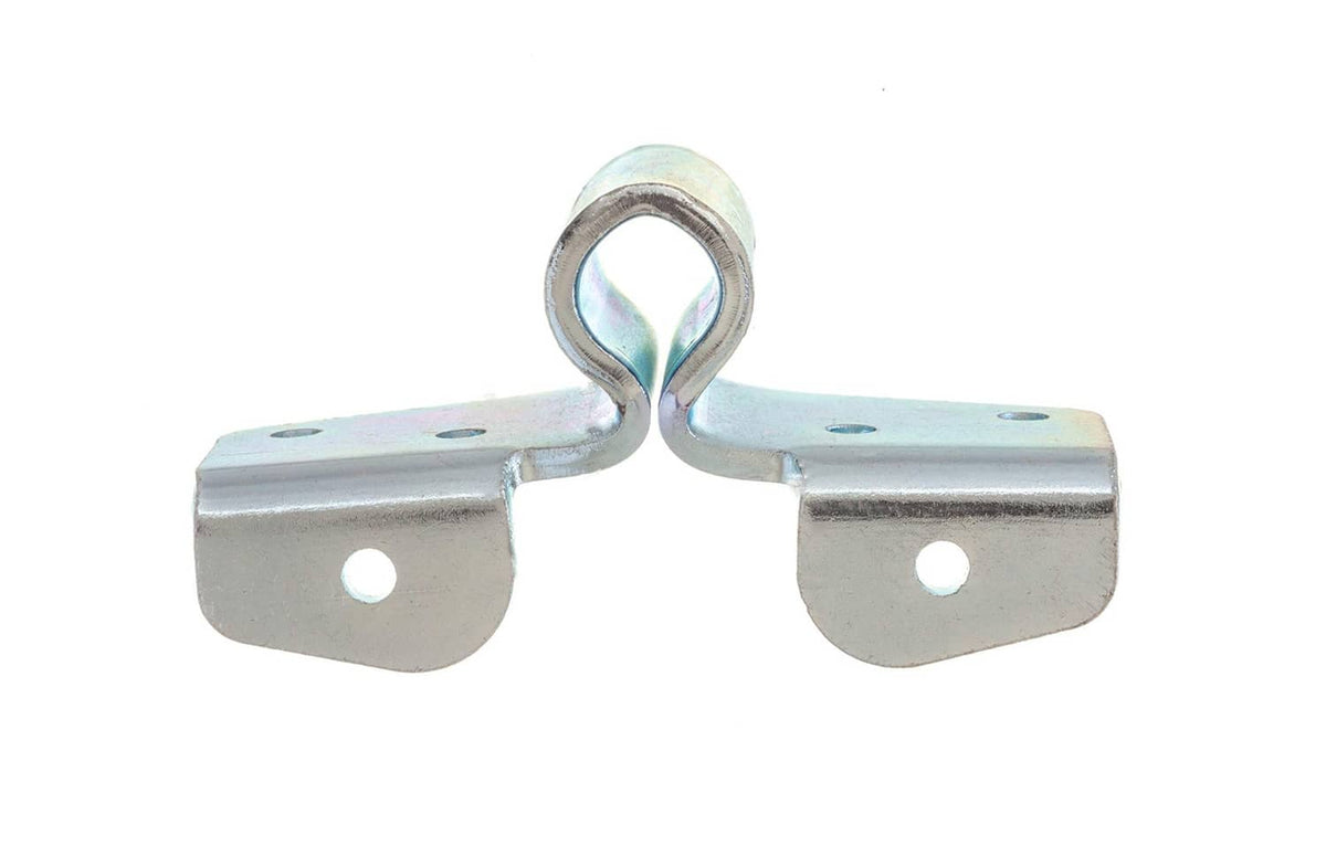 Silver rowboat oar lock socket with hinged strap and central eyelet