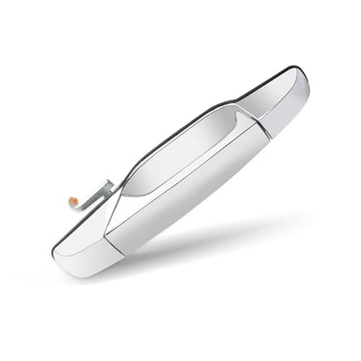 Silver chrome exterior door handle, angled view
