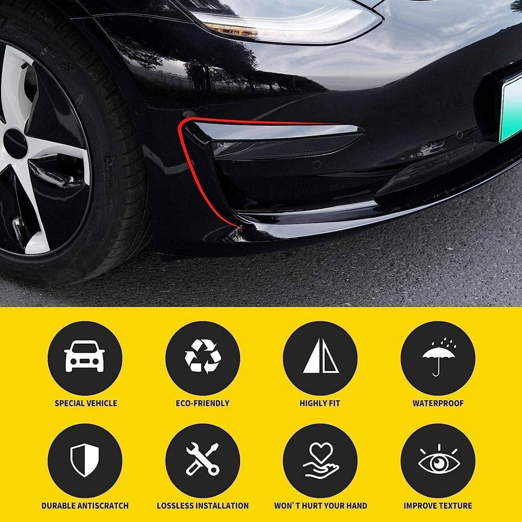 Gloss black front fog light eyebrow cover trim installed on front bumper opening