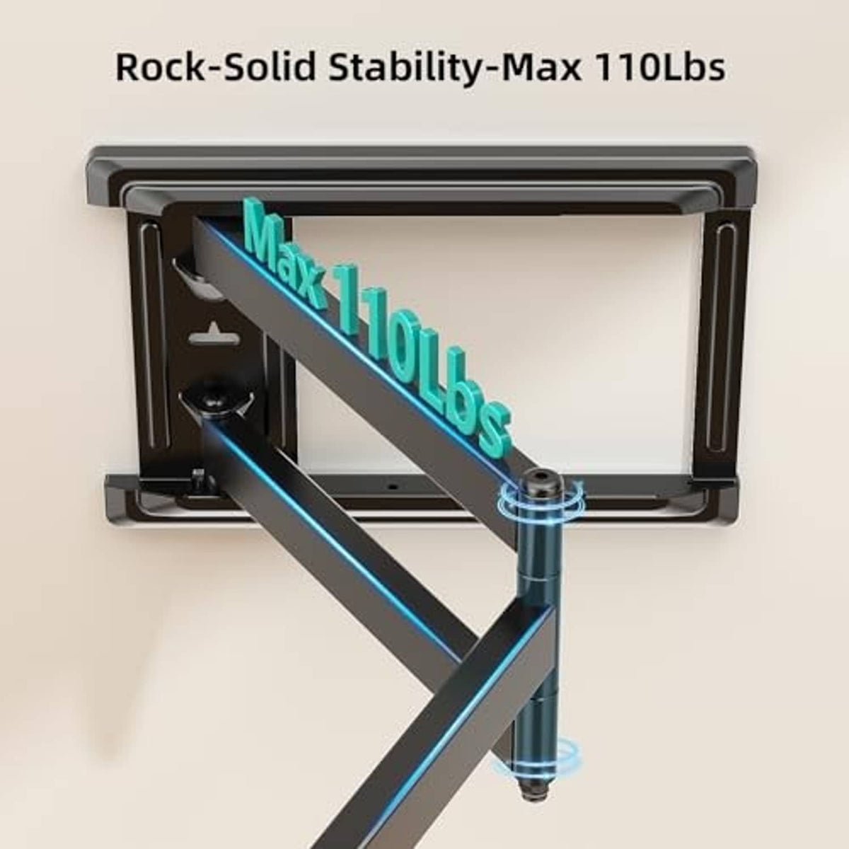 Corner TV wall mount stability design with max 110 lbs load indicator