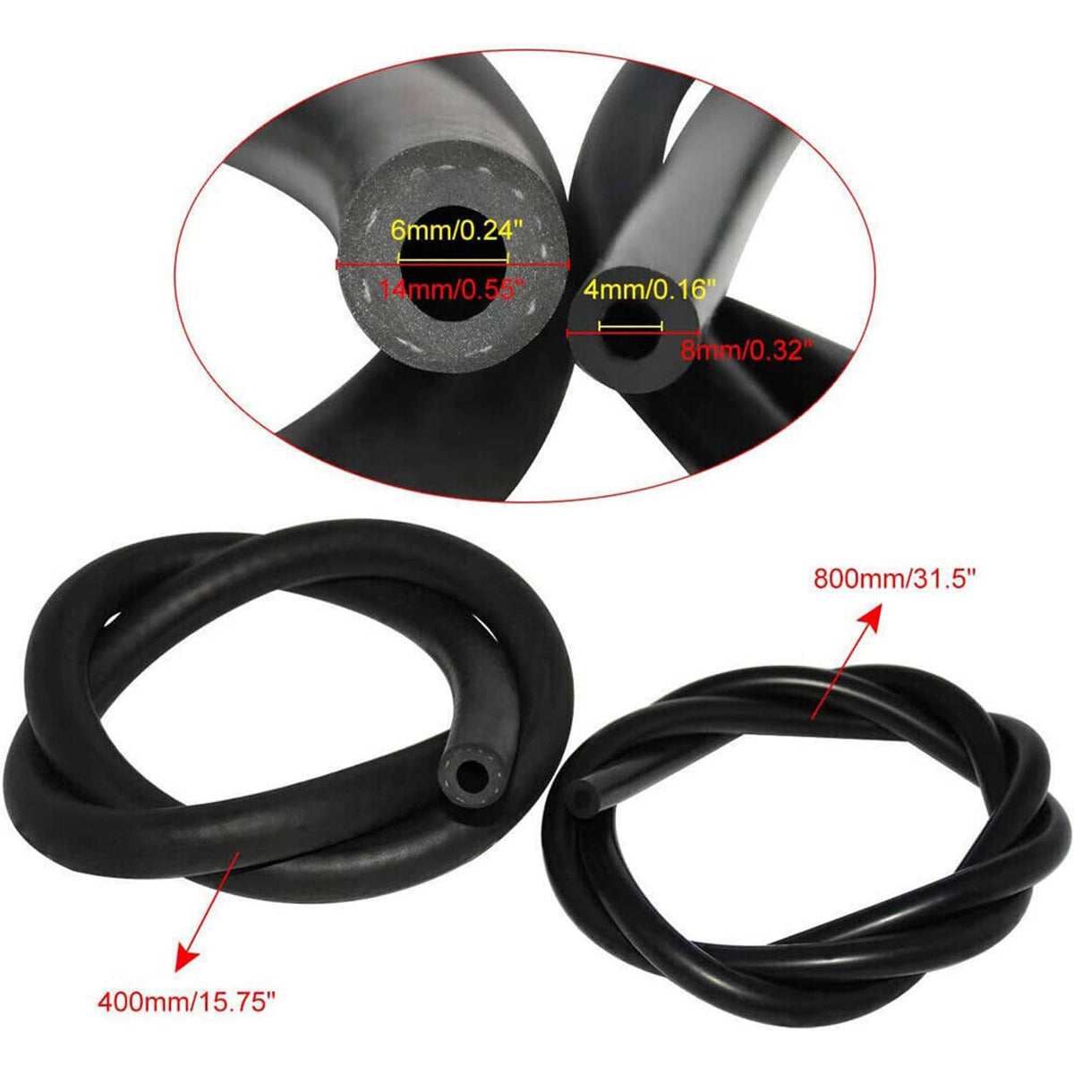 Pair of black fuel hoses for fuel pressure regulator kit with protective end fittings