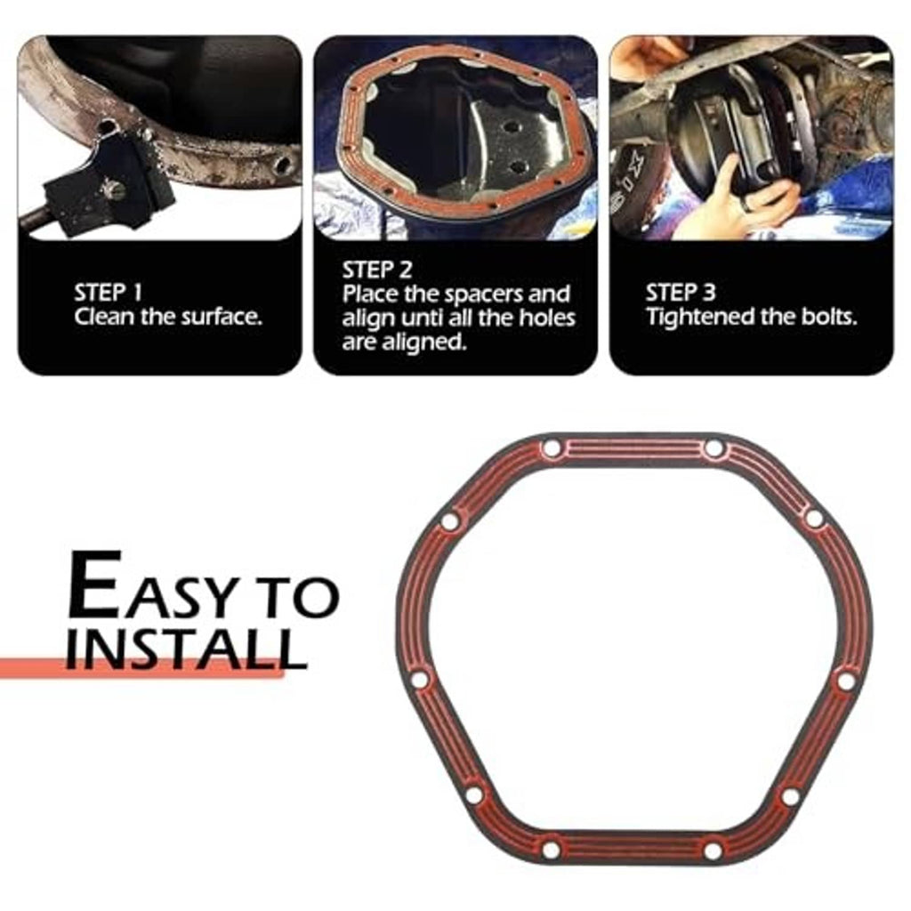 Octagonal gasket ring with red ribbed stripes and multiple round bolt holes