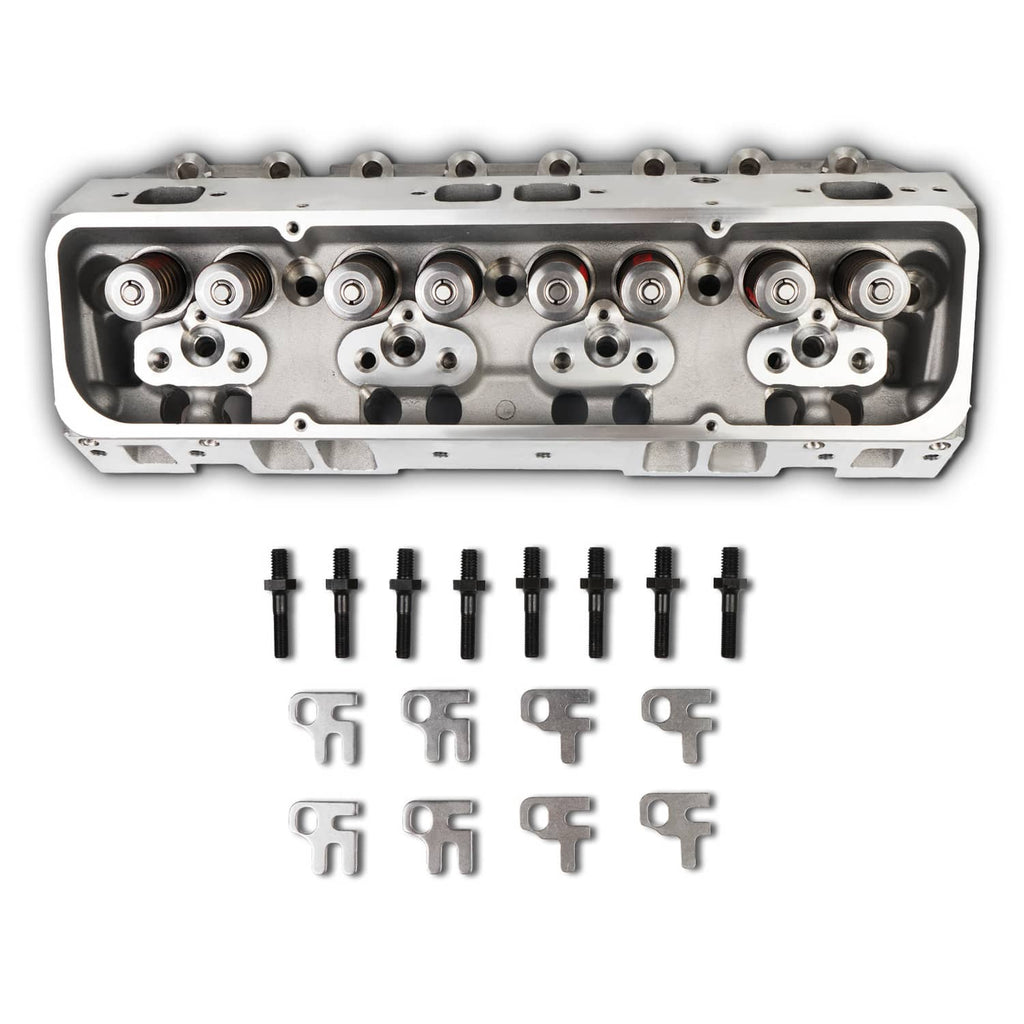 Aluminum cylinder head with valve train and included mounting hardware, silver