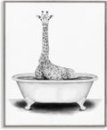 Framed black-and-white giraffe in a bathtub giclée print