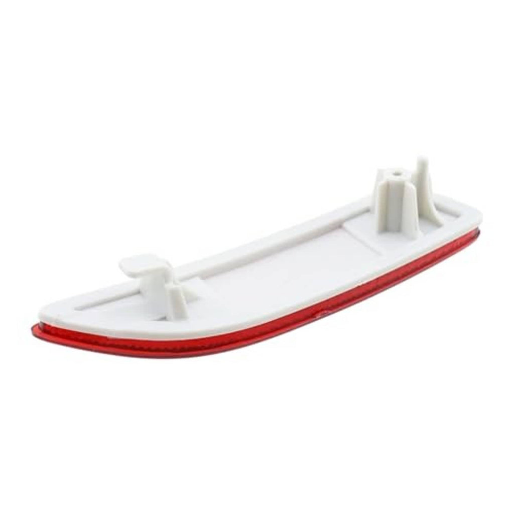 Red rear bumper reflector cover with white mounting clips on back